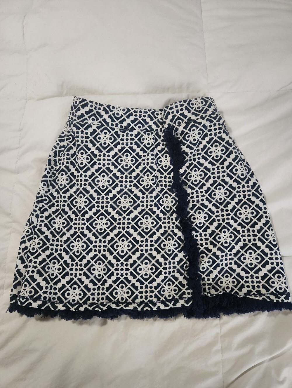 Spartina 449 Navy White Geometric Print Skort Tassel Trim Golf Tennis Size XS